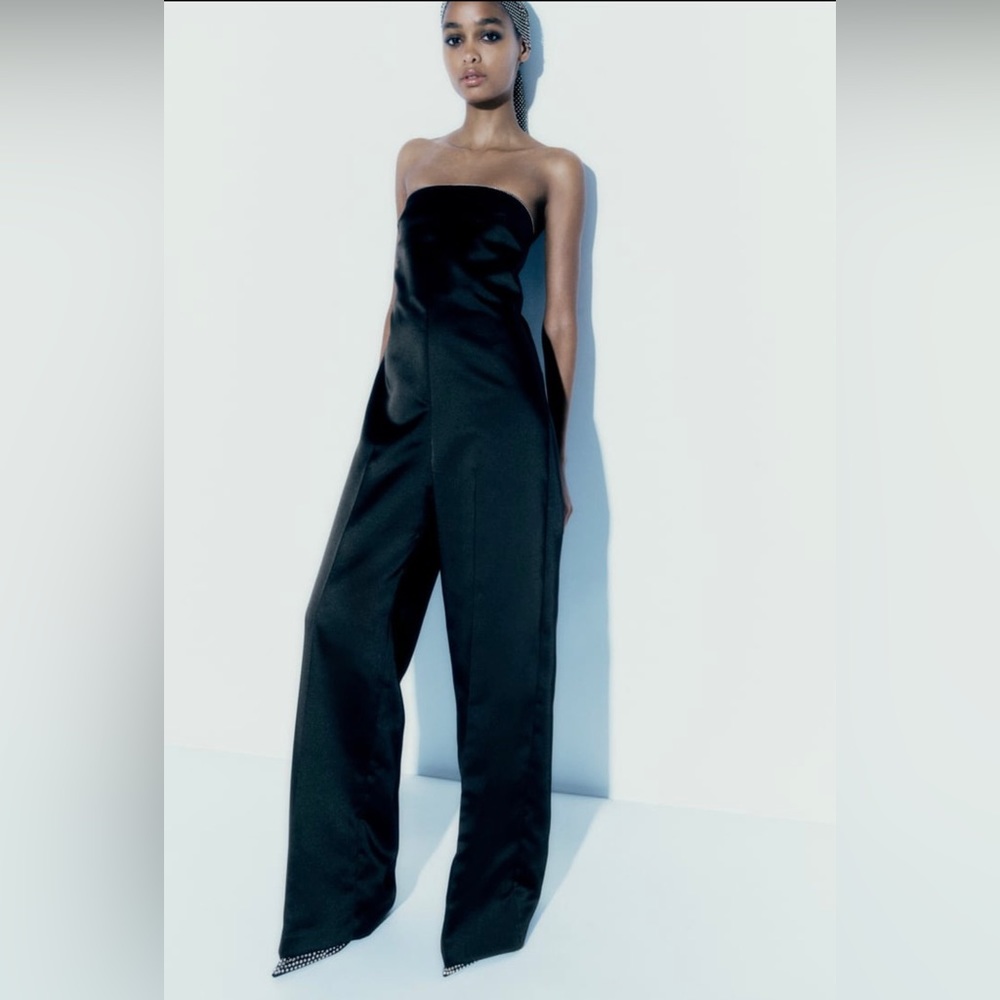 ZARA Rhinestone Satin Effect Jumpsuit